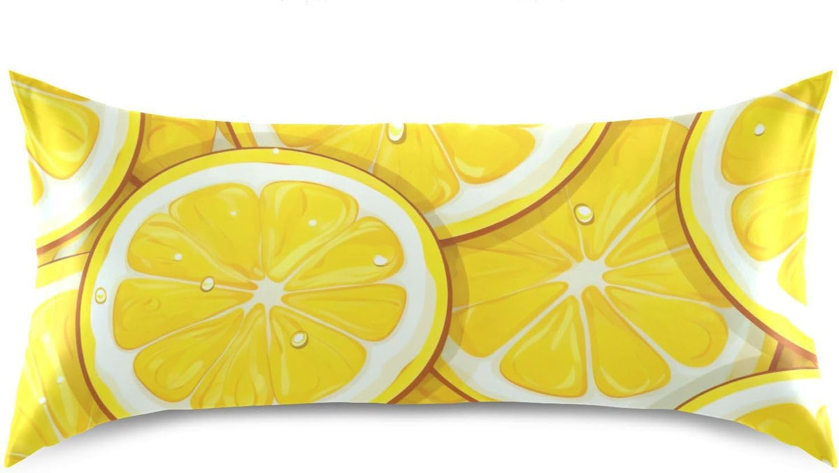 Vintage Yellow Lemons Leaves Satin Pillowcase for Hair and Skin Body Body Pillow Cases Standard Size 20"X26" Super Soft Pillow Case with Envelope Closure for Women