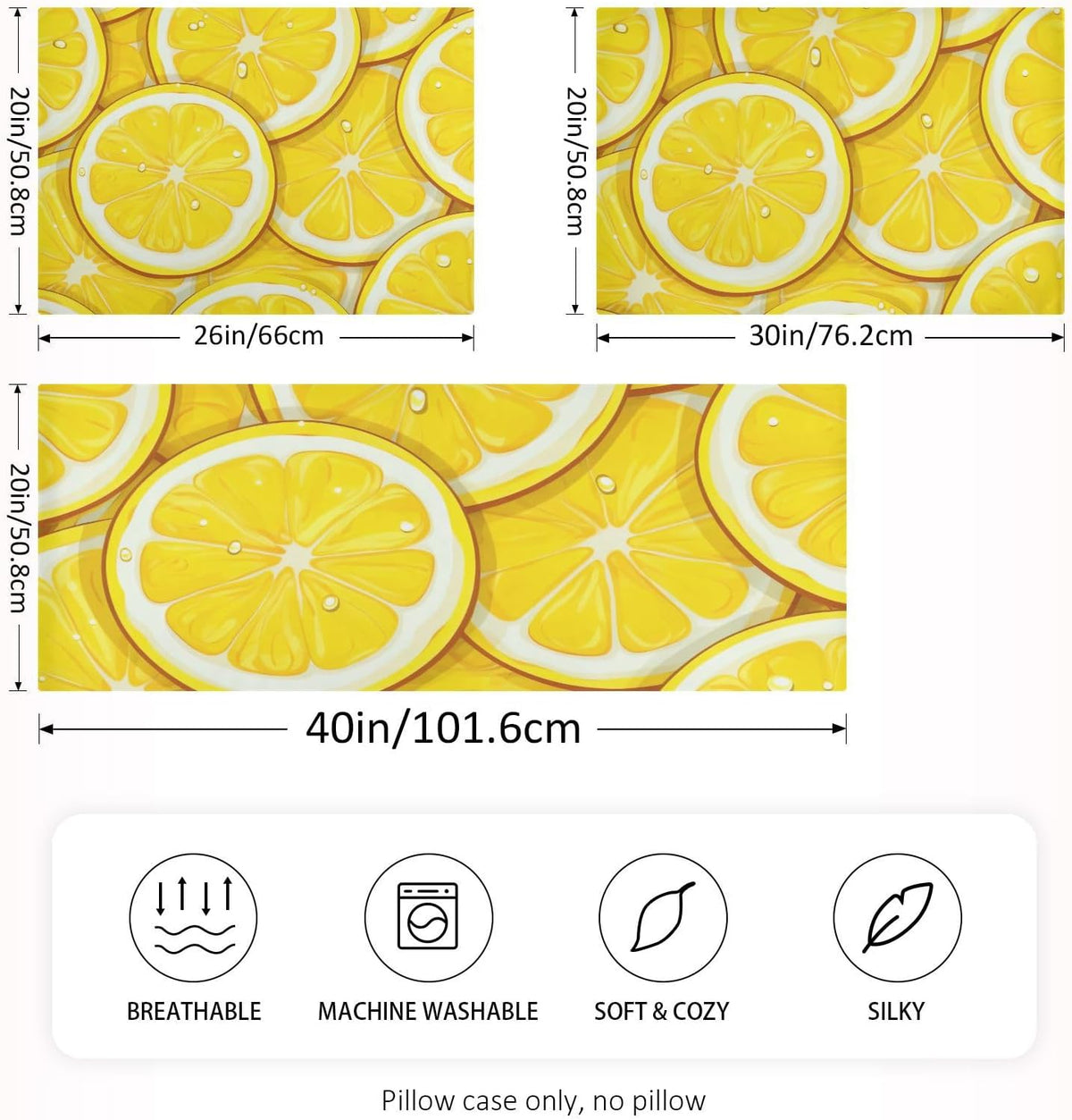 Vintage Yellow Lemons Leaves Satin Pillowcase for Hair and Skin Body Body Pillow Cases Standard Size 20"X26" Super Soft Pillow Case with Envelope Closure for Women
