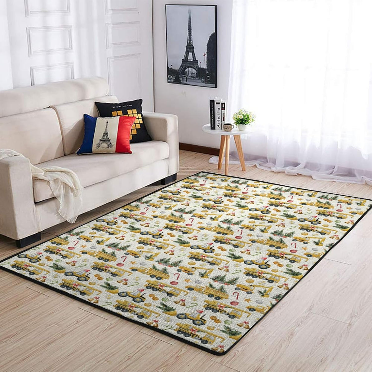 Christmas Construction Trucks Throw Carpets Excavator Tractor Trucks Christmas Trees Area Rugs Winter Floor Mats for Kids Nursery Bedroom Living Room Bathroom Kitchen Home Decor Yellow 20x32inch