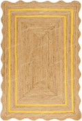 Natural Jute Wave Scalloped Area Rug 2x12 Ft - Yellow Runner Stripe Rugs for Home & Kitchen, Handmade Carpet, Natural Jute Hallway Large Rectangular Area Rug