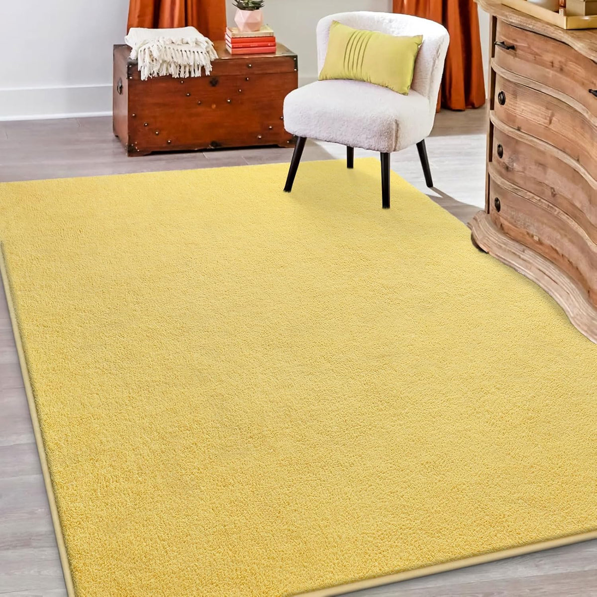 4x6 Yellow Memory-Foam Washable Area Rug for Bedroom Living Room