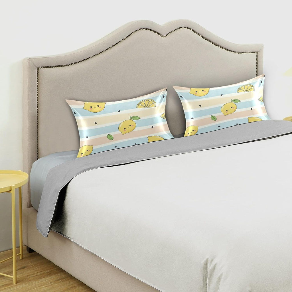 Yellow Lemons Satin Pillowcase for Hair and Skin, Soft Breathable Pillow Case Anti-Wrinkle Cooling Silk Pillow Cover with Envelope Closure for Bedroom, Standard 20 x 26 Inches