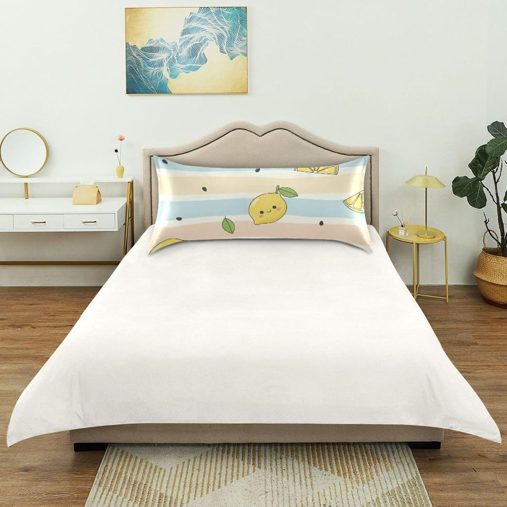 Yellow Lemons Satin Pillowcase for Hair and Skin, Soft Breathable Pillow Case Anti-Wrinkle Cooling Silk Pillow Cover with Envelope Closure for Bedroom, Standard 20 x 26 Inches