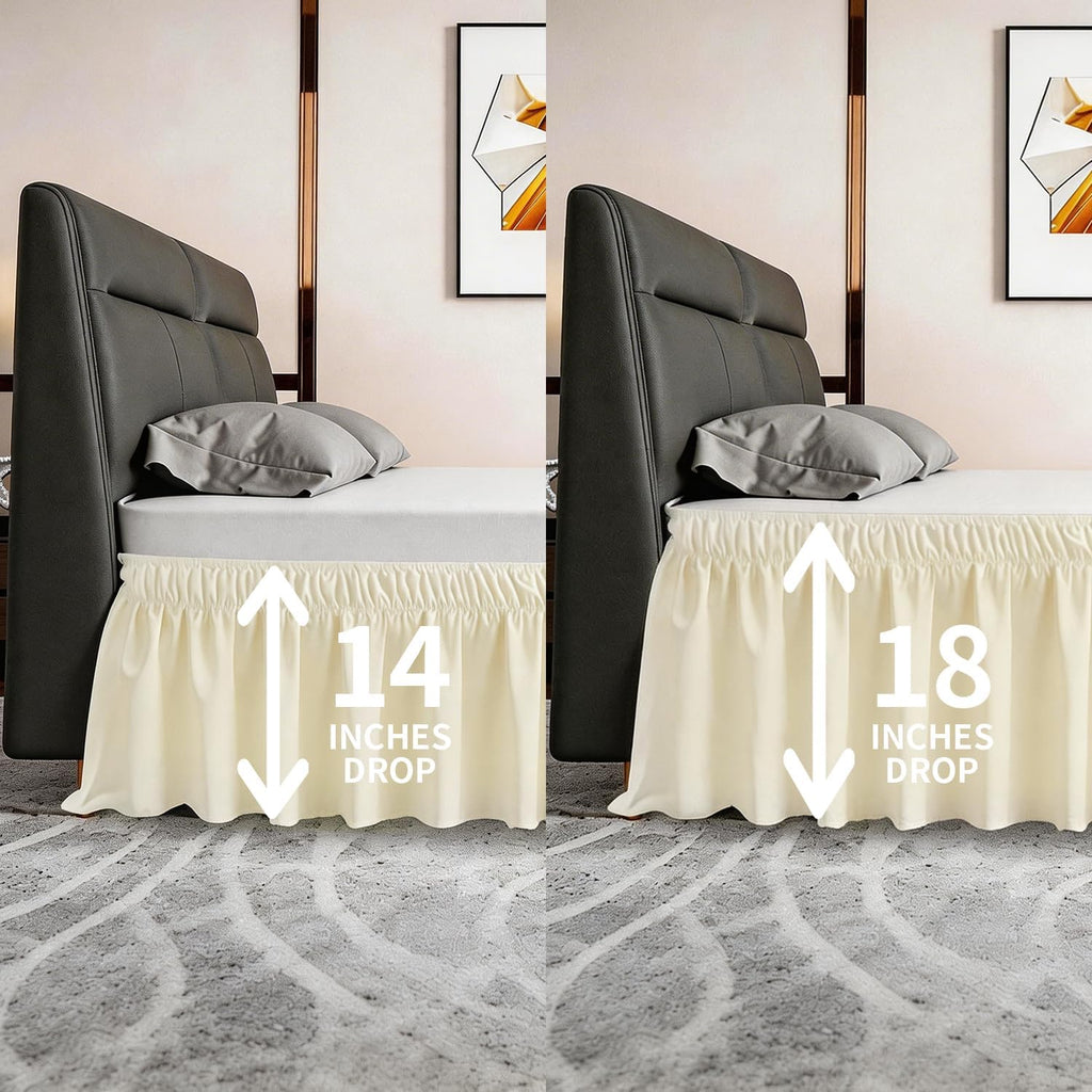 Queen Bed Skirt, Elastic Wrap Around Bed Skirt Queen Size, Bed Skirts for Adjustable Bed, Easy Fit with 14" Drop Length Tailored Drop Dust Ruffle (Light Yellow)