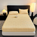 Velvet Fitted Sheet King Size - Soft Bed Sheet with Luxurious Water Wave Pattern, Elastic Deep Pocket Mattress Cover 15" for a Secure Fit, No Pillowcases, Light Yellow