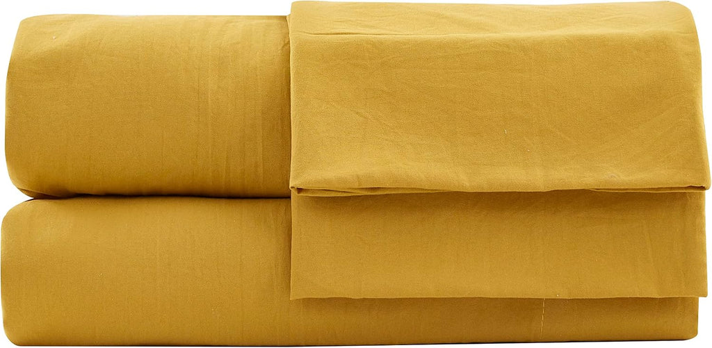 Soft Washed Queen Bed Sheet Set - 4-Piece Brushed Microfiber Wrinkle & Fade Resistant 14-Inches Deep Pocket Sheets & Pillowcases Set - Queen, Mustard Yellow