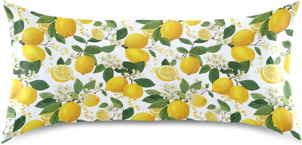 Satin Pillowcase 1 Pack Pillow Case with Envelope Closure King Size Pillow Cover 40 x 20 Inch Soft Breathable Yellow Lemon Flowers