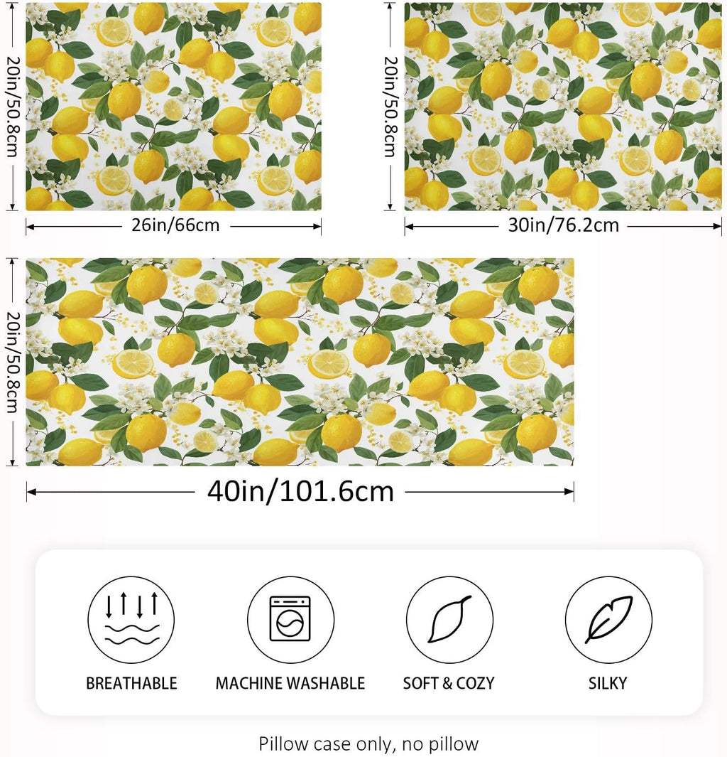 Satin Pillowcase 1 Pack Pillow Case with Envelope Closure King Size Pillow Cover 40 x 20 Inch Soft Breathable Yellow Lemon Flowers