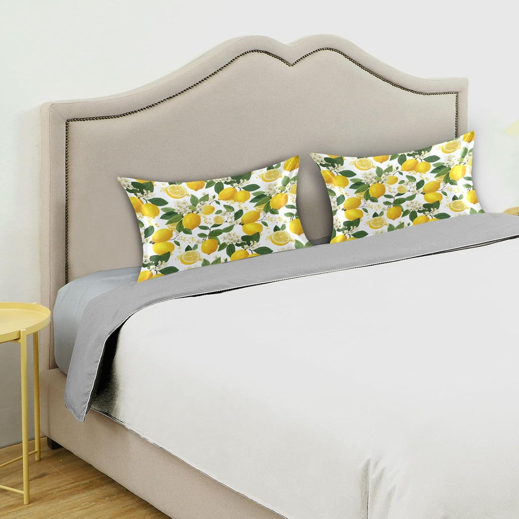 Satin Pillowcase 1 Pack Pillow Case with Envelope Closure King Size Pillow Cover 40 x 20 Inch Soft Breathable Yellow Lemon Flowers