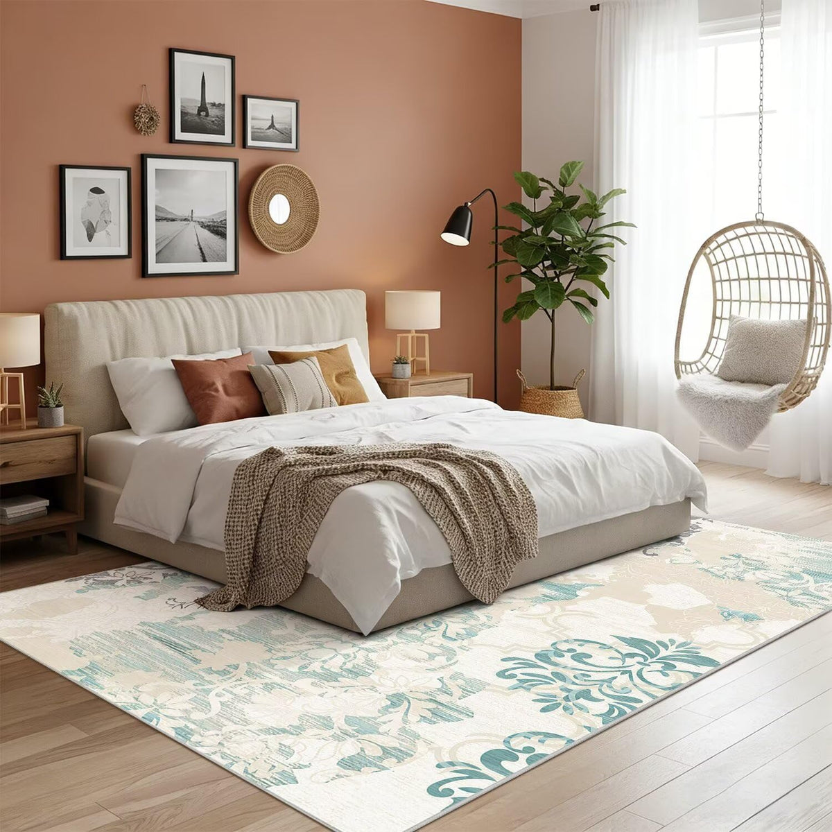Washable 8x10 Area Rug for Living Room, Non-Slip Large Beige Bedroom Rugs