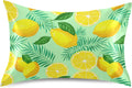 Yellow Lemon and Green Leaves Satin Pillow Cases, Soft Cozy Wrinkle Free Pillow Covers, Machine Washable Pillowcase Covers with Envelope Closure Standard Size 20” x 26”