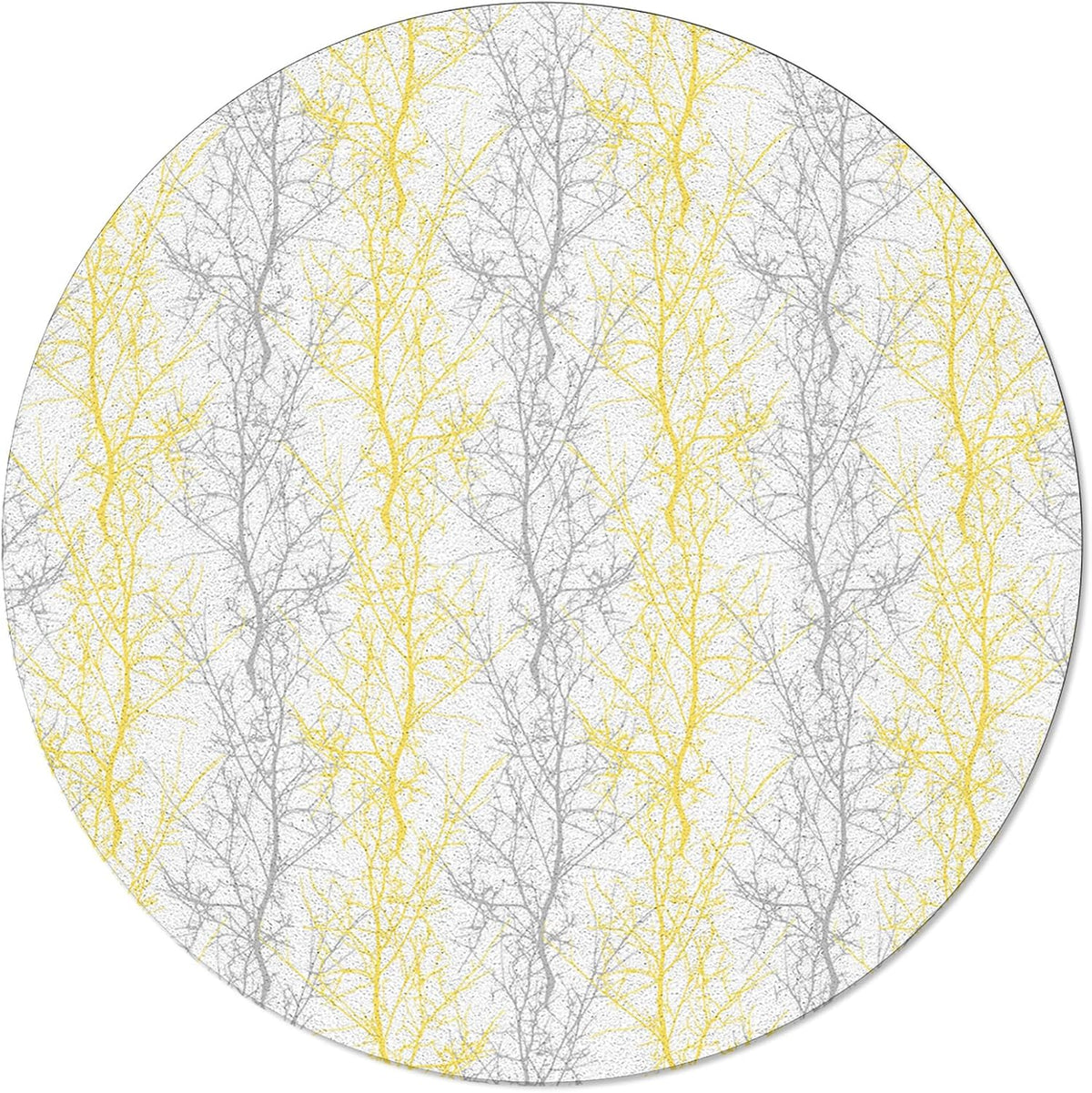 Forest Branch Round Area Rug 4ft,Washable Outdoor Indoor Carpet Runner Rug for Bedroom,Kitchen,Bathroom,Living/Dining/Laundry Room,Office,Area+Rug Large Bath Door Mat Winter Tree Geometric Yellow Grey