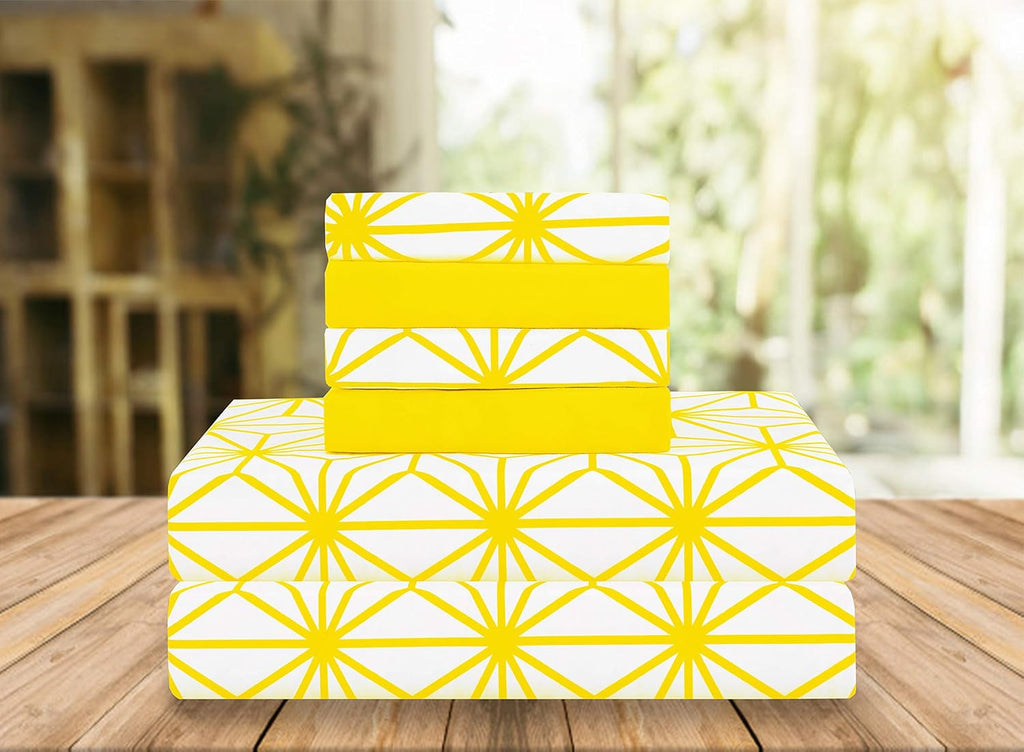 Luxury Soft Bed Sheets Cube Pattern - 1500 Premium Hotel Quality Microfiber Softness Wrinkle and Fade Resistant (6-Piece) Bedding Set, Queen, Yellow