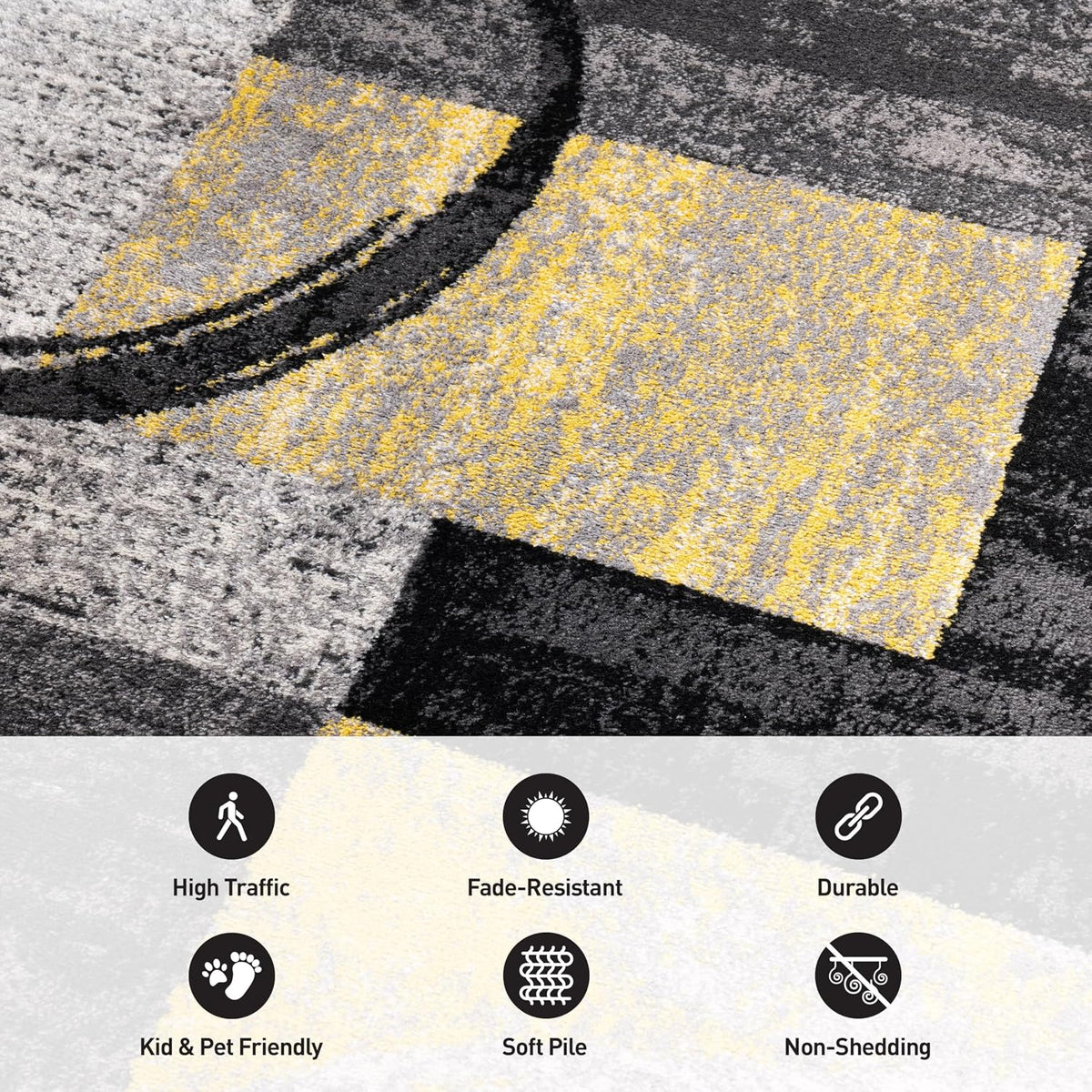 Circle Design Contemporary Fade-Resistant Area Rug Yellow 3'3" x 5'