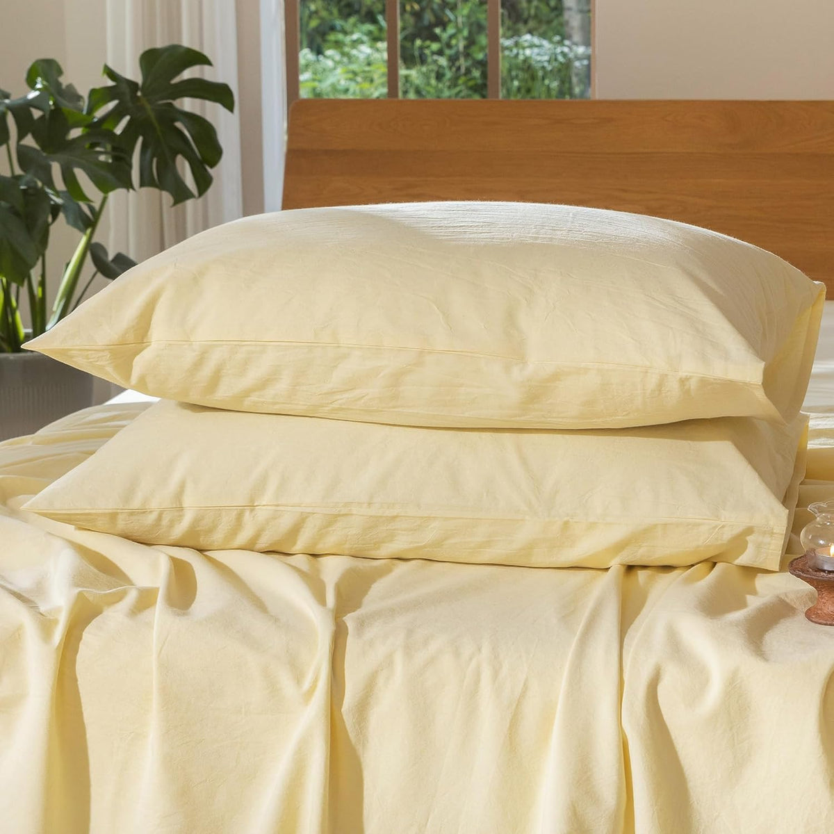 Pillowcase Set of 2 100% Washed Cotton Linen-Like Standard