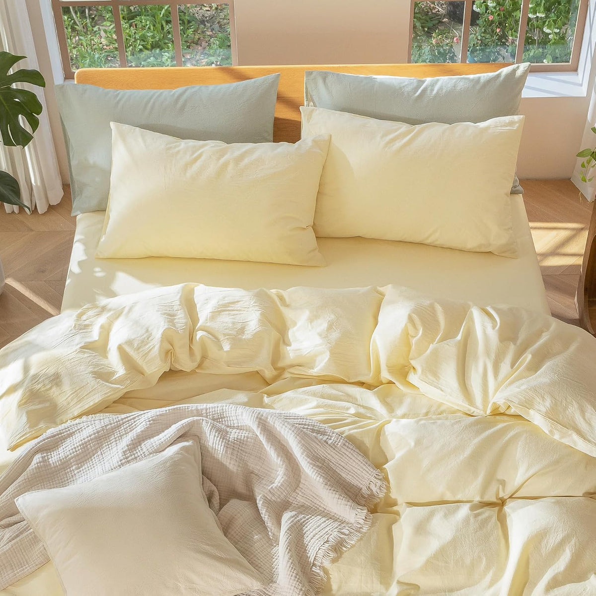 Pillowcase Set of 2 100% Washed Cotton Linen-Like Standard