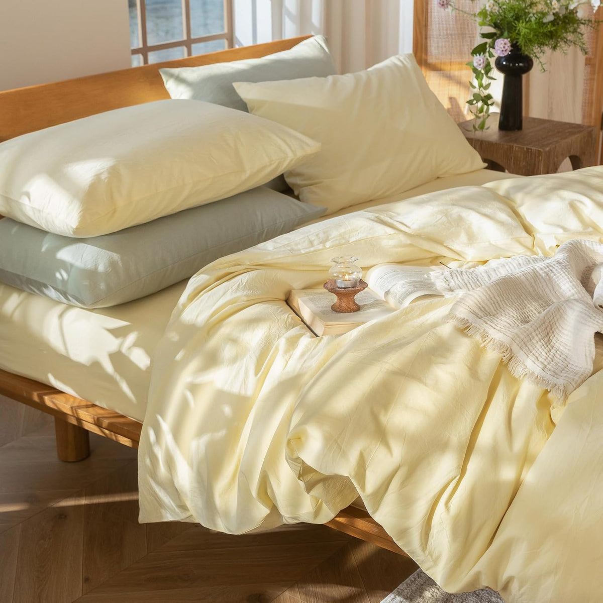 Pillowcase Set of 2 100% Washed Cotton Linen-Like Standard