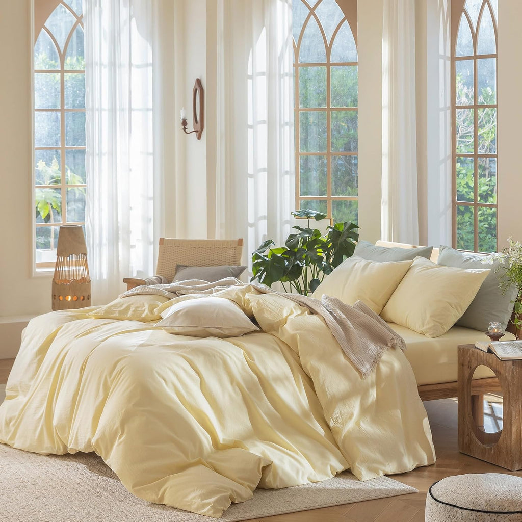 Pillowcase Set of 2 100% Washed Cotton Linen-Like Standard