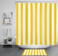 White and Yellow Striped Shower Curtain Sets with Rugs Geometric Patterns Vertical Stripe Fabric Shower Curtain with Hooks Modern Farmhouse Bathroom Curtains Shower Set, 70x70 inches