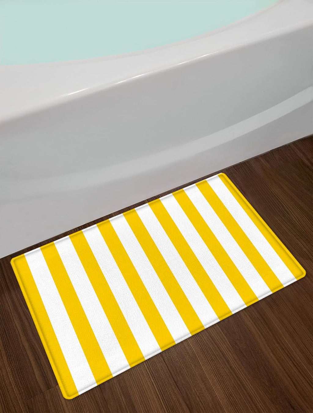 White and Yellow Striped Shower Curtain Sets with Rugs Geometric Patterns Vertical Stripe Fabric Shower Curtain with Hooks Modern Farmhouse Bathroom Curtains Shower Set, 70x70 inches