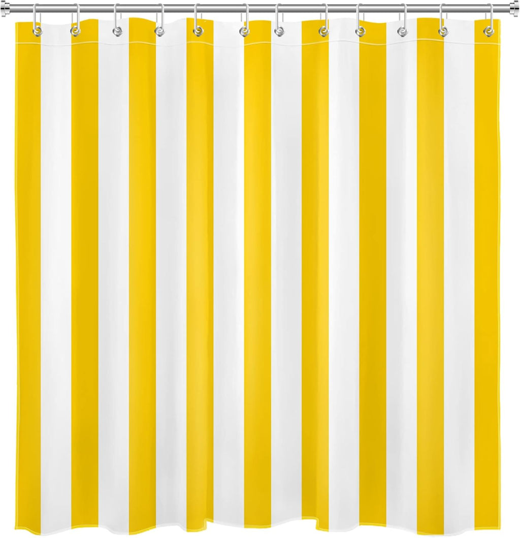 White and Yellow Striped Shower Curtain Sets with Rugs Geometric Patterns Vertical Stripe Fabric Shower Curtain with Hooks Modern Farmhouse Bathroom Curtains Shower Set, 70x70 inches