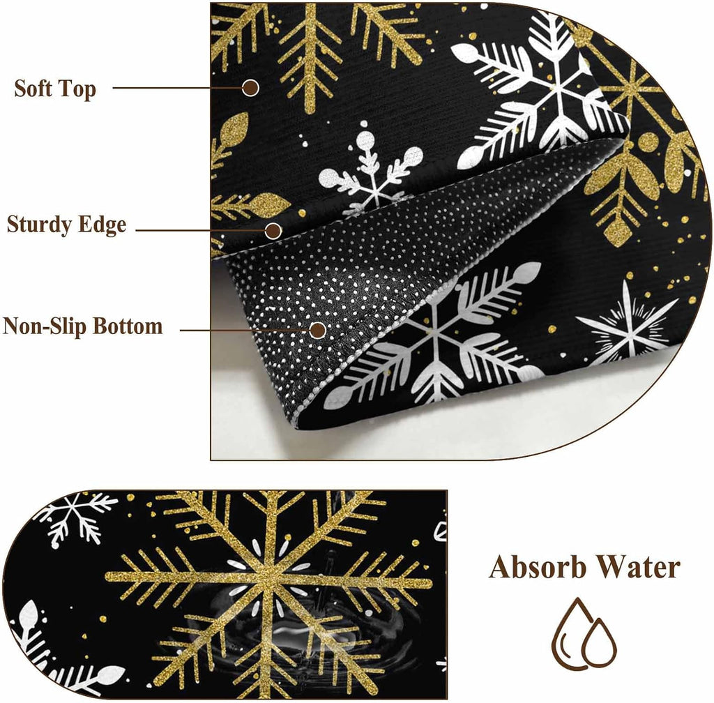 Winter Yellow Snowflake 2x3 Area Rugs for Living Room, Christmas White Snowflake Black Non Slip Floor Mat Washable Low-Profile Indoor Carpet for Bedroom, Dining Room, Bathroom