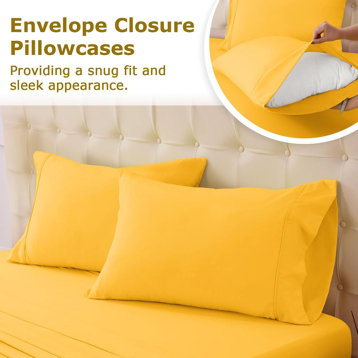 King Size Bed Sheet Set - 4 Piece Soft Microfiber Sheets with Deep Pockets, Cooling Technology, and Wrinkle-Free Pillowcase. Hotel-Quality, Durable Bedding, Spectra Yellow