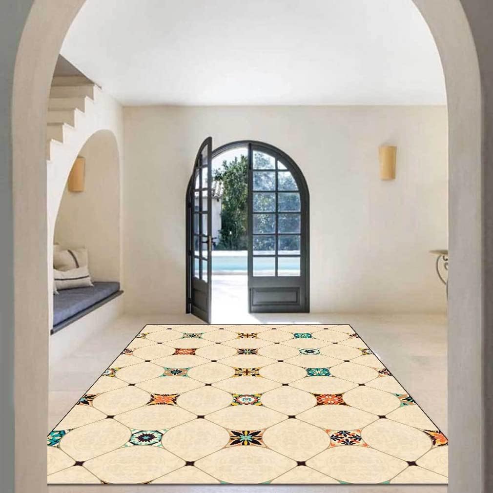 Modern Abstrac Area Rug Geometry Carpet for Farmhouse Bedroom Large Living Room Rugs Indoor Outdoor Door Mats Soft Non Slip Courtyard Kitchen Runner Decor Carpets 4.2' X 6.2'/Yellow