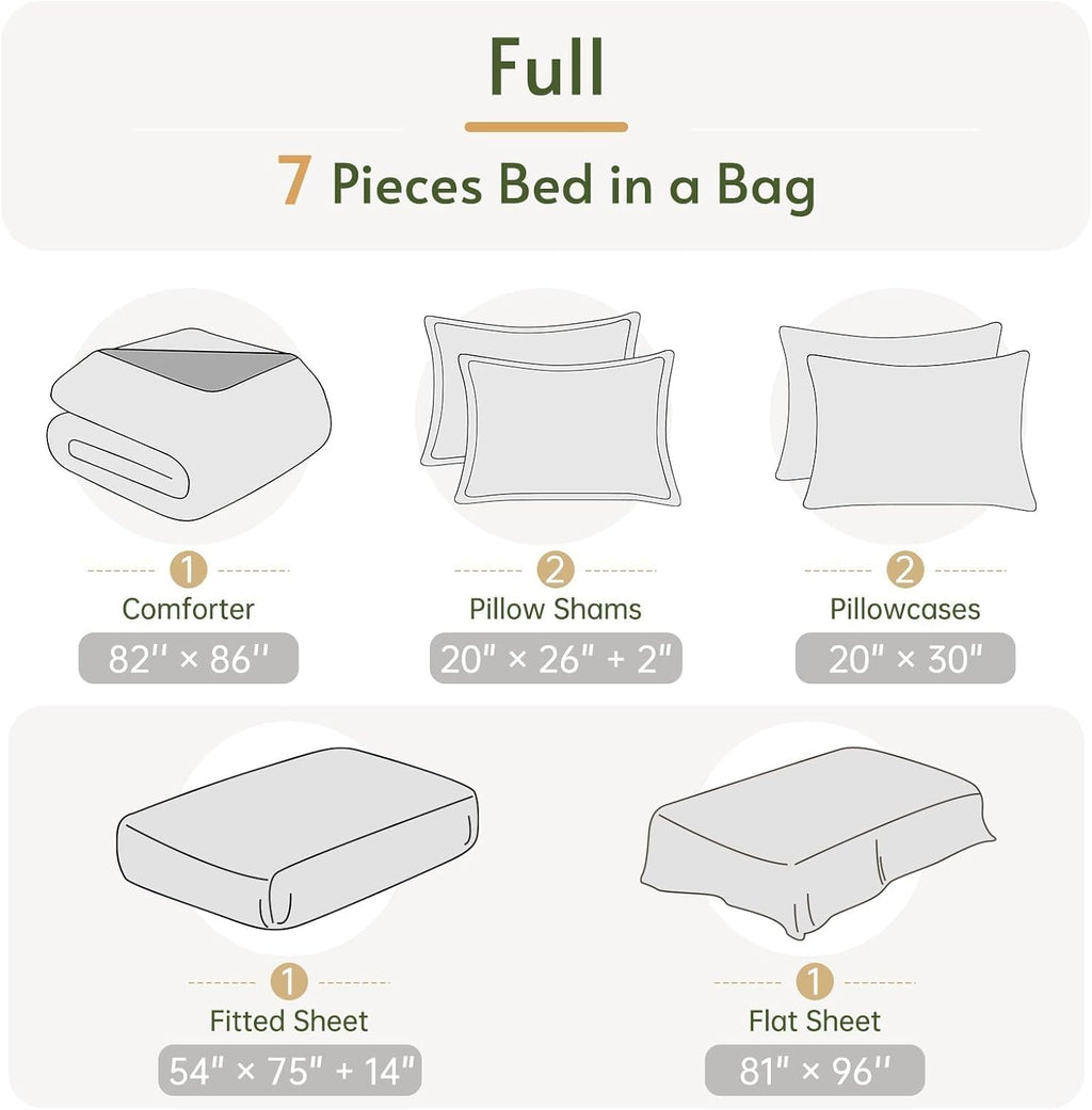 Full Comforter Set with Sheets - 7 Pieces Bed in a Bag Yellow Bedding Sets