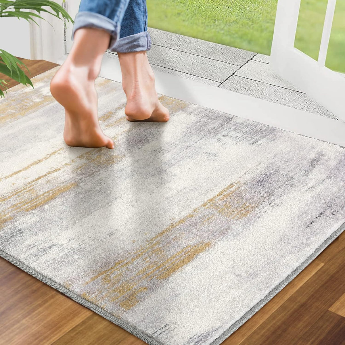 Door Mat, Faux Wool Front Indoor Door Mat 24X36, Yellow Washable