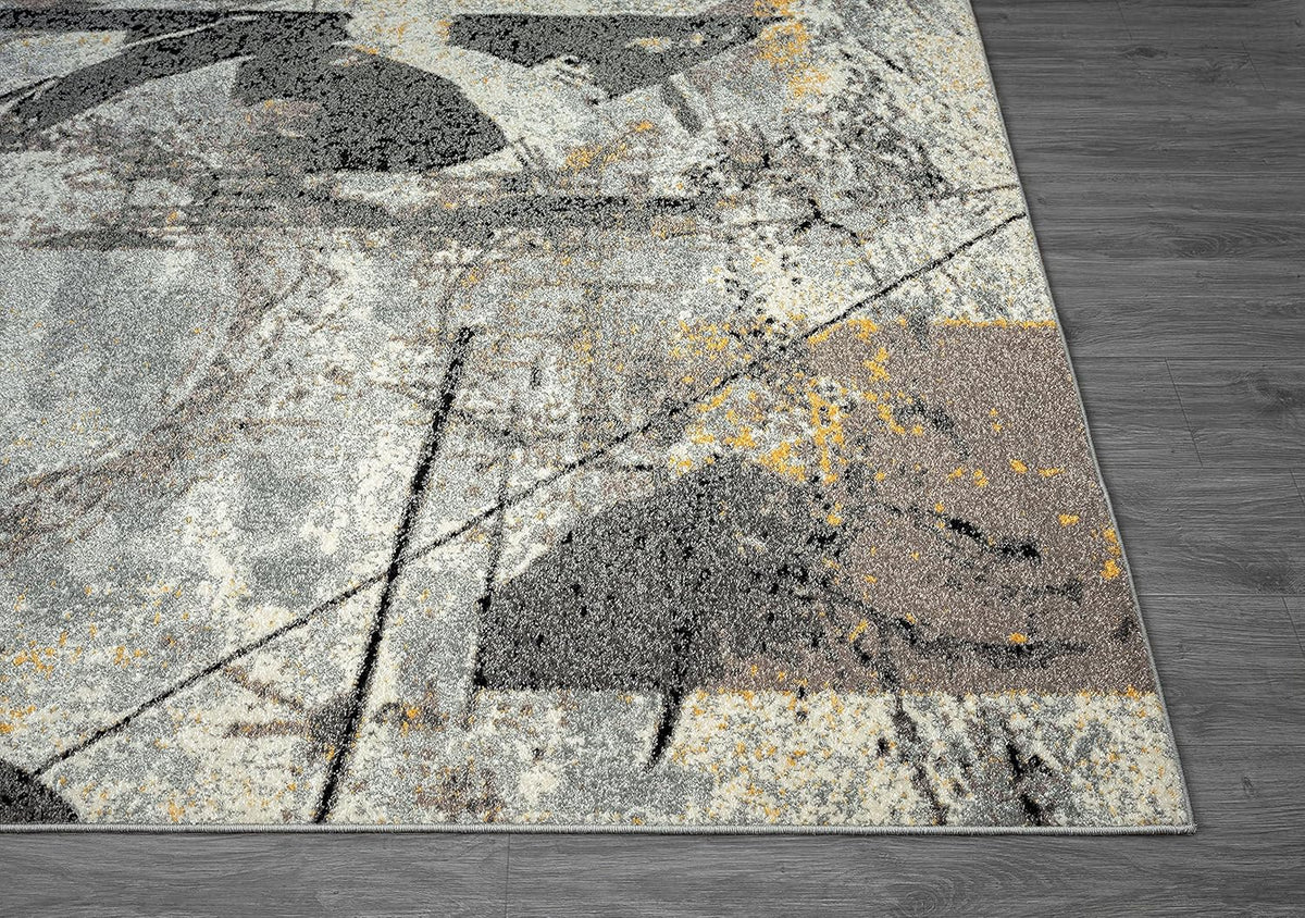 5'3" x 7'6" Abstract Grey & Yellow Geometric Area Rug - Contemporary Non-Shed Living Room Rug Rugs