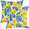 Lemon Throw Pillow Covers Set of 2 Tropical Plants Palm Leaf Monstera Fruits Retro Striped Yellow Cozy Velvet Washable Indoor Living Room Couch Standard Home Sofa Bed Decor Cushion Cover 18x18inch