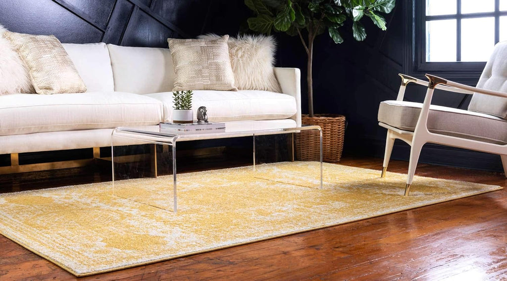 Bromley Collection Area Rug - Wells (7'10" x 10' Rectangle, Yellow/ Ivory)