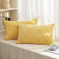 Diamond Pinch Pleated Crystal Velvet Pillowcases 2 Pack Solid Pintuck Throw Cushion Cover for Home Decor Hidden Zipper Closure (Yellow, Standard)
