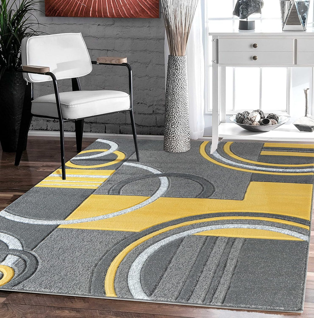 Area Rug Modern Soft Hand Carved Contemporary Floor Carpet with Premium Fluffy Texture for Indoor Living Dining Room and Bedroom Area (4x6, Yellow)