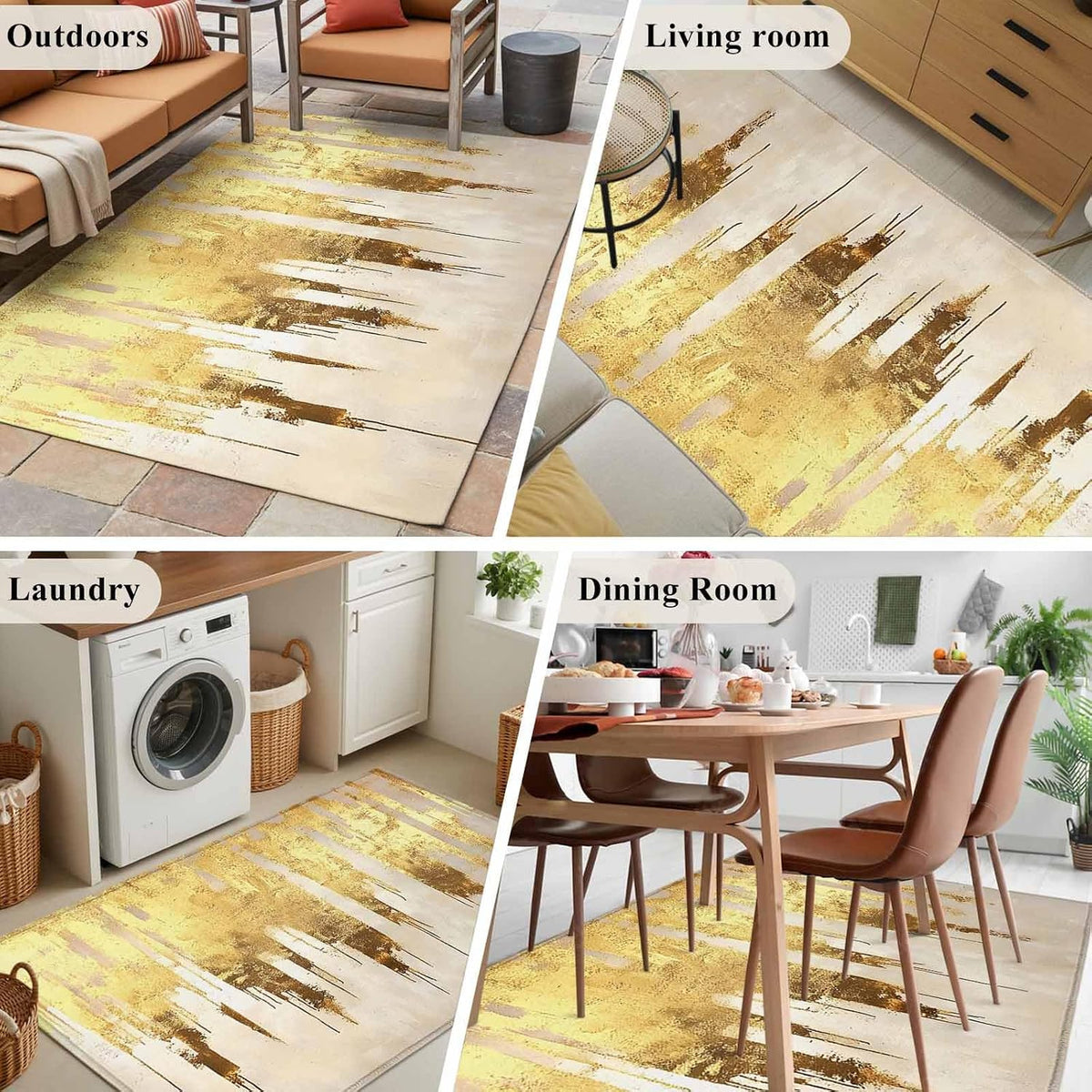 Area Rug Abstract Yellow Beige Non-Slip Indoor Area Rug Modern Art Washable Decorative Floor Carpet for Bedroom Living Room