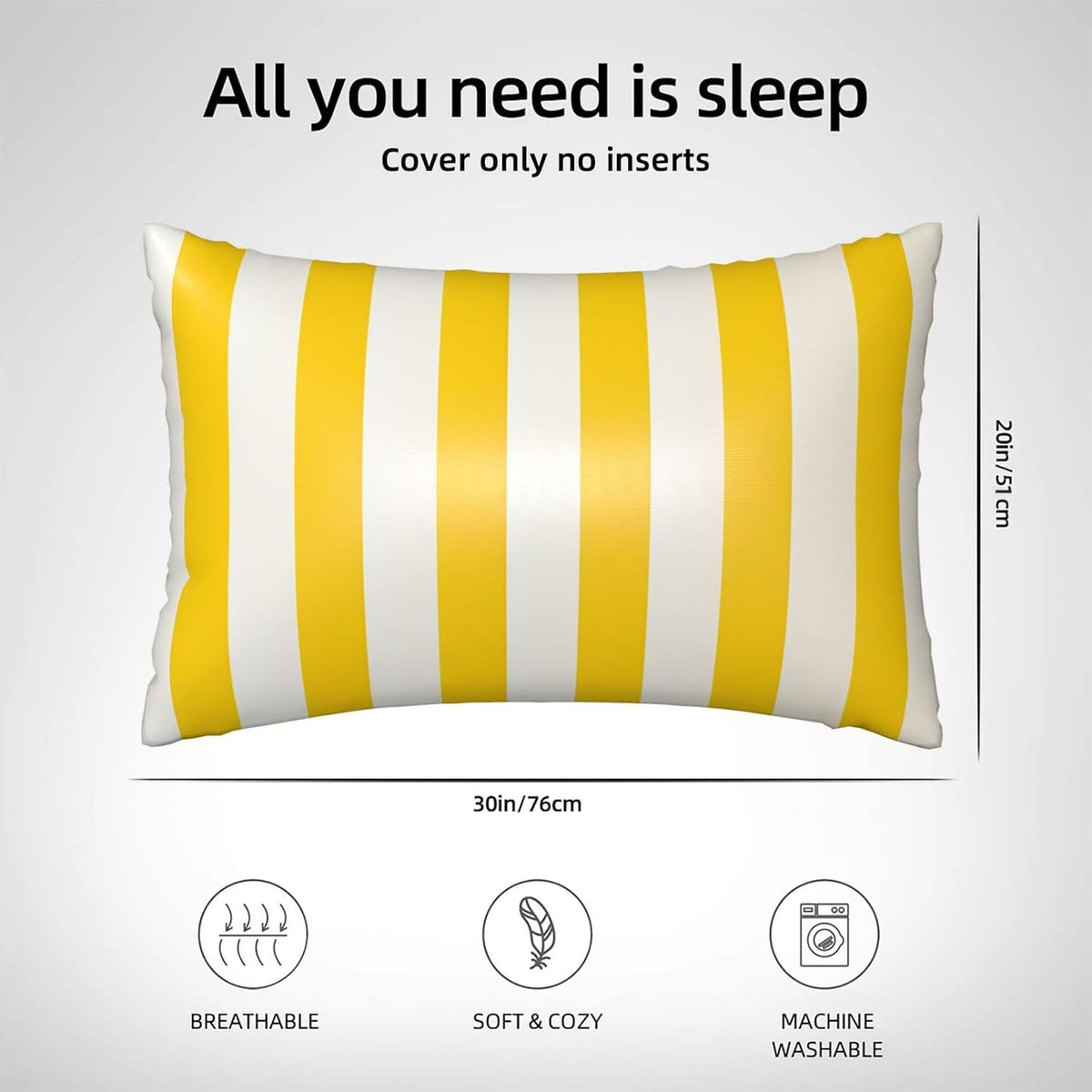 Lemon Yellow Stripes Satin Pillowcase for Hair and Skin,Smooth Cooling Silk Pillow Cases with Zipper Pillow Cover Soft Breathable Pillowcases for Sleeping, Gifts for Women 20"x30"