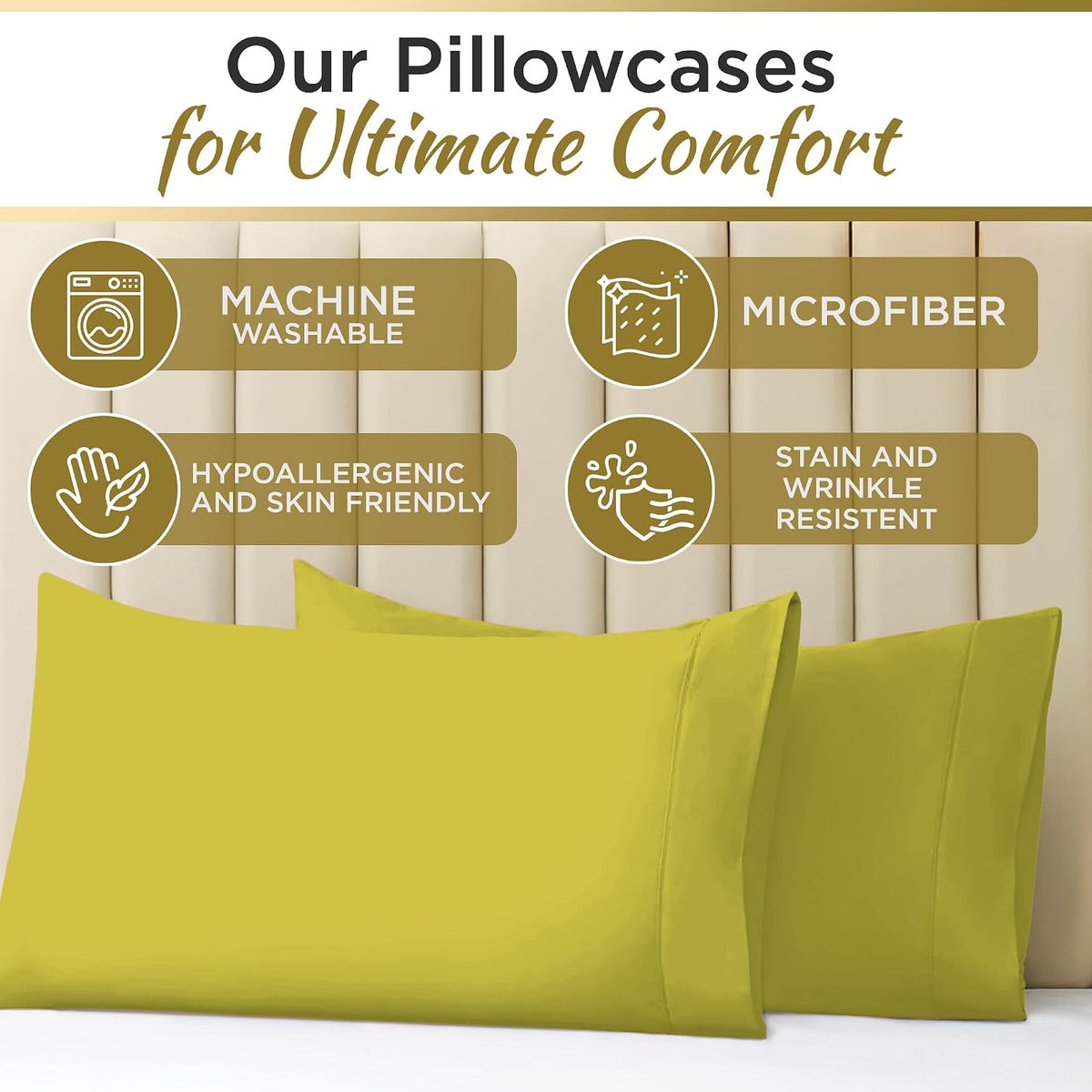 Twin XL Microfiber Fitted Sheet, 15" Deep Pocket, Yellow, 3 PC Set