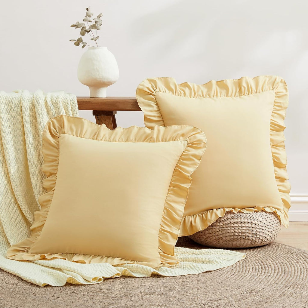Ruffle Euro Pillow Covers, Yellow, 26x26 Inches, 2 Pack