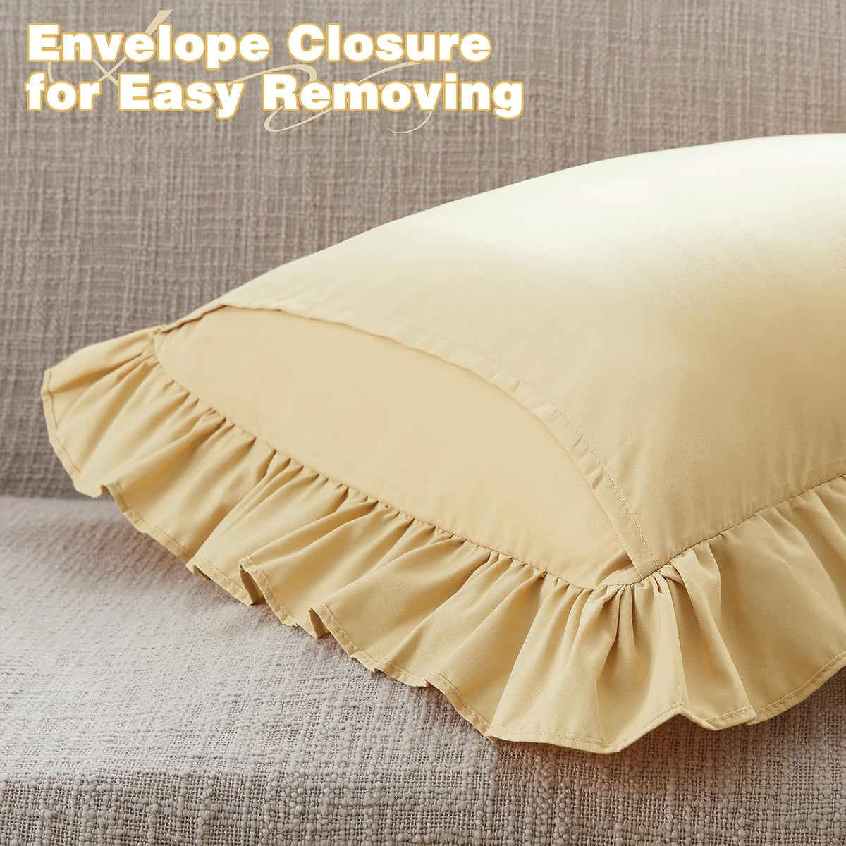 Ruffle Euro Pillow Covers, Yellow, 26x26 Inches, 2 Pack