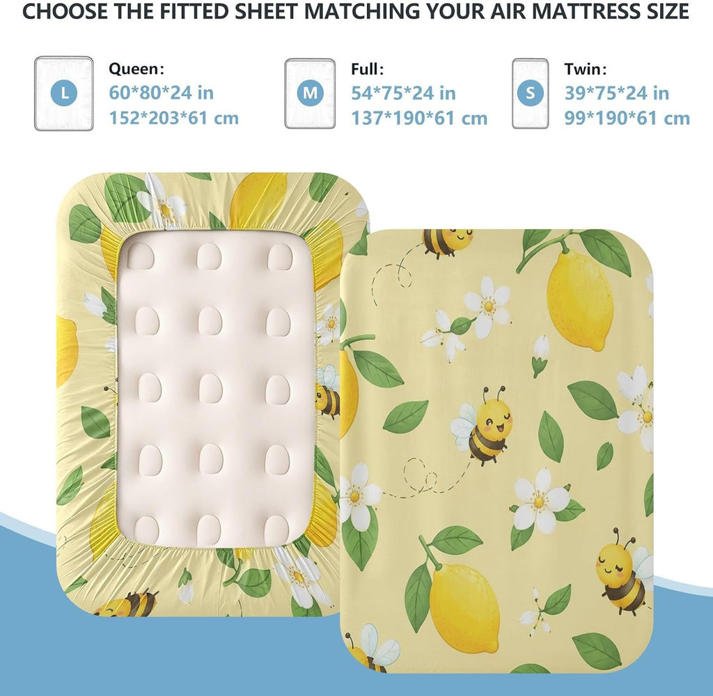 Lemon Bee Yellow Floral Air Mattress Sheet for 12-22 Inch Air Bed Soft Breathable Fitted Sheet with 24 Inch Deep Pocket & Zipper Opening, Twin
