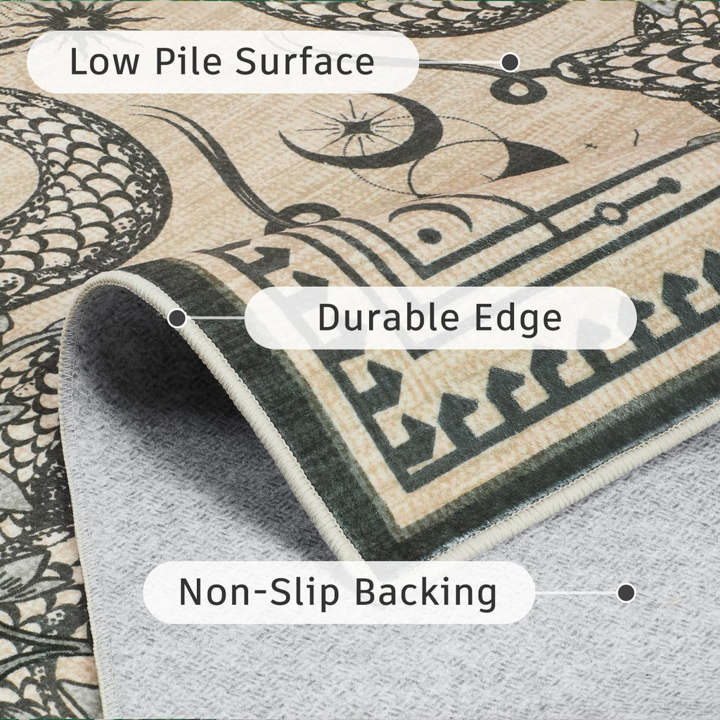 DCX 4x6 Washable Snake Rug for Living Room, Non Slip Low Pile Rug, Beige