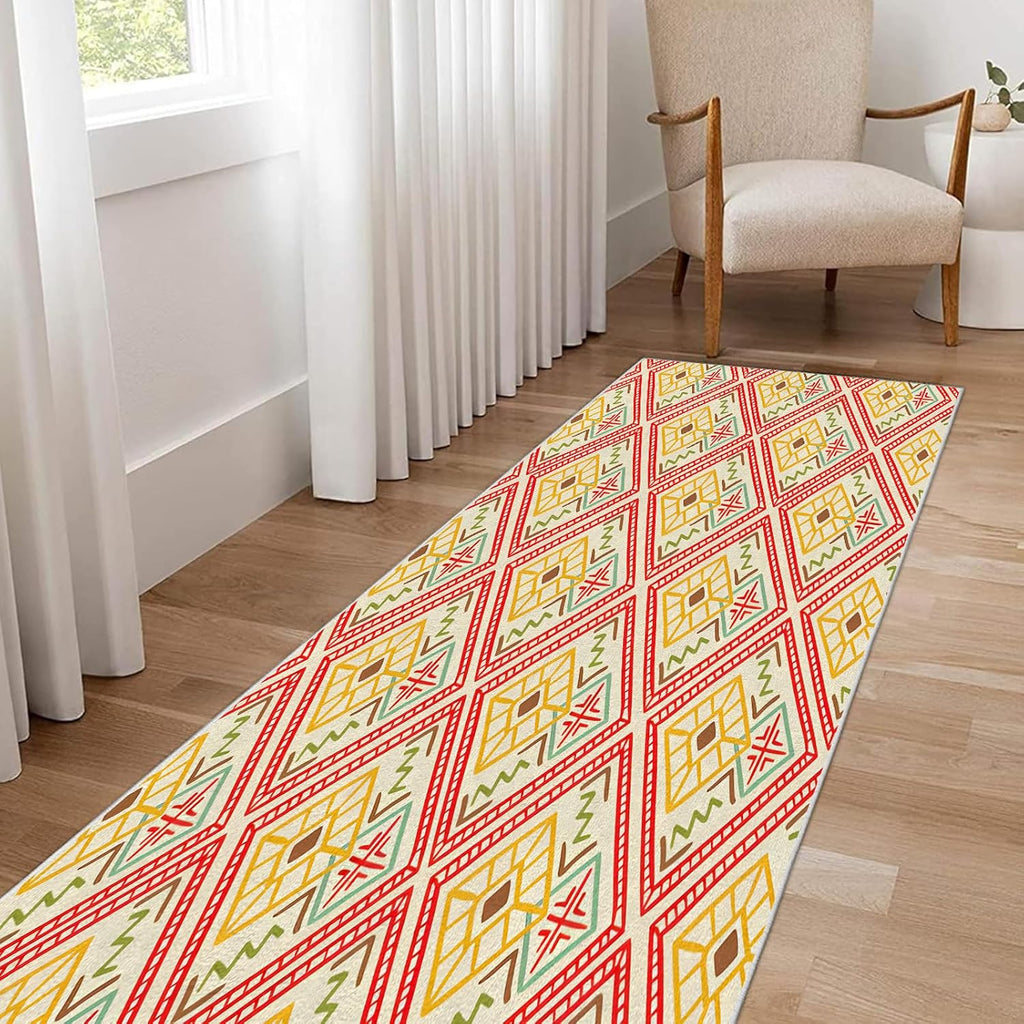 4x6ft Modern Design Non-Slip Area Rug – Soft Low Pile Abstract Geometry,Machine Washable Living Room Rug for Bedroom, Hallway – Easy Clean Decorative Home Carpet Yellow