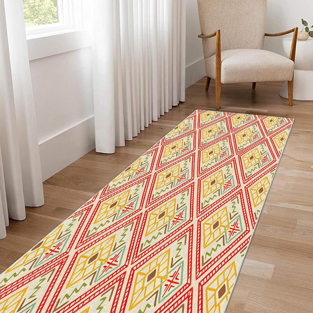 4x6ft Modern Design Non-Slip Area Rug – Soft Low Pile Abstract Geometry,Machine Washable Living Room Rug for Bedroom, Hallway – Easy Clean Decorative Home Carpet Yellow