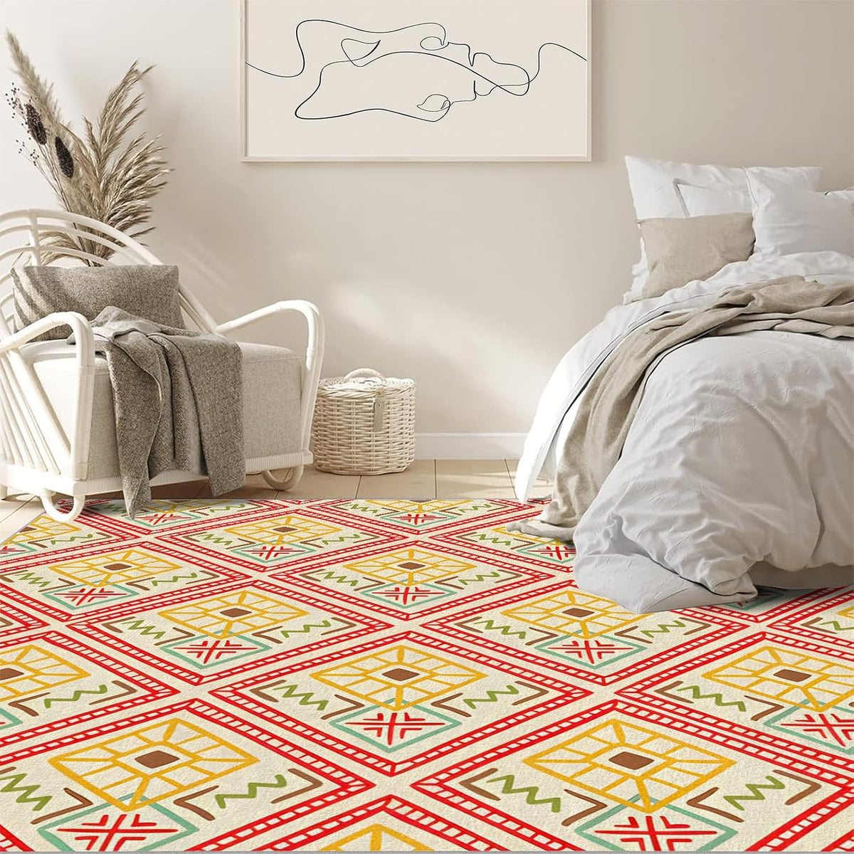 4x6ft Modern Design Non-Slip Area Rug – Soft Low Pile Abstract Geometry,Machine Washable Living Room Rug for Bedroom, Hallway – Easy Clean Decorative Home Carpet Yellow