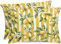 Satin Pillowcase for Hair and Skin Standard Size 2 Pack Floral Lemon Satin Pillow Case Soft Breathable Cooling Silk Fruit Leaves Yellow Stripes Pillowcases with Hidden Zipper Throw Pillow Covers 20x26