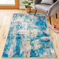 Modern Abstract 3x5 Area Rug Washable Bedroom Rug Throw Entry Mat Non-Slip Stain Resistant Carpet Dining Room Rug with Soft Low Pile for Living Room Kitchen Office, Turquoise/Beige/Grey/Yellow