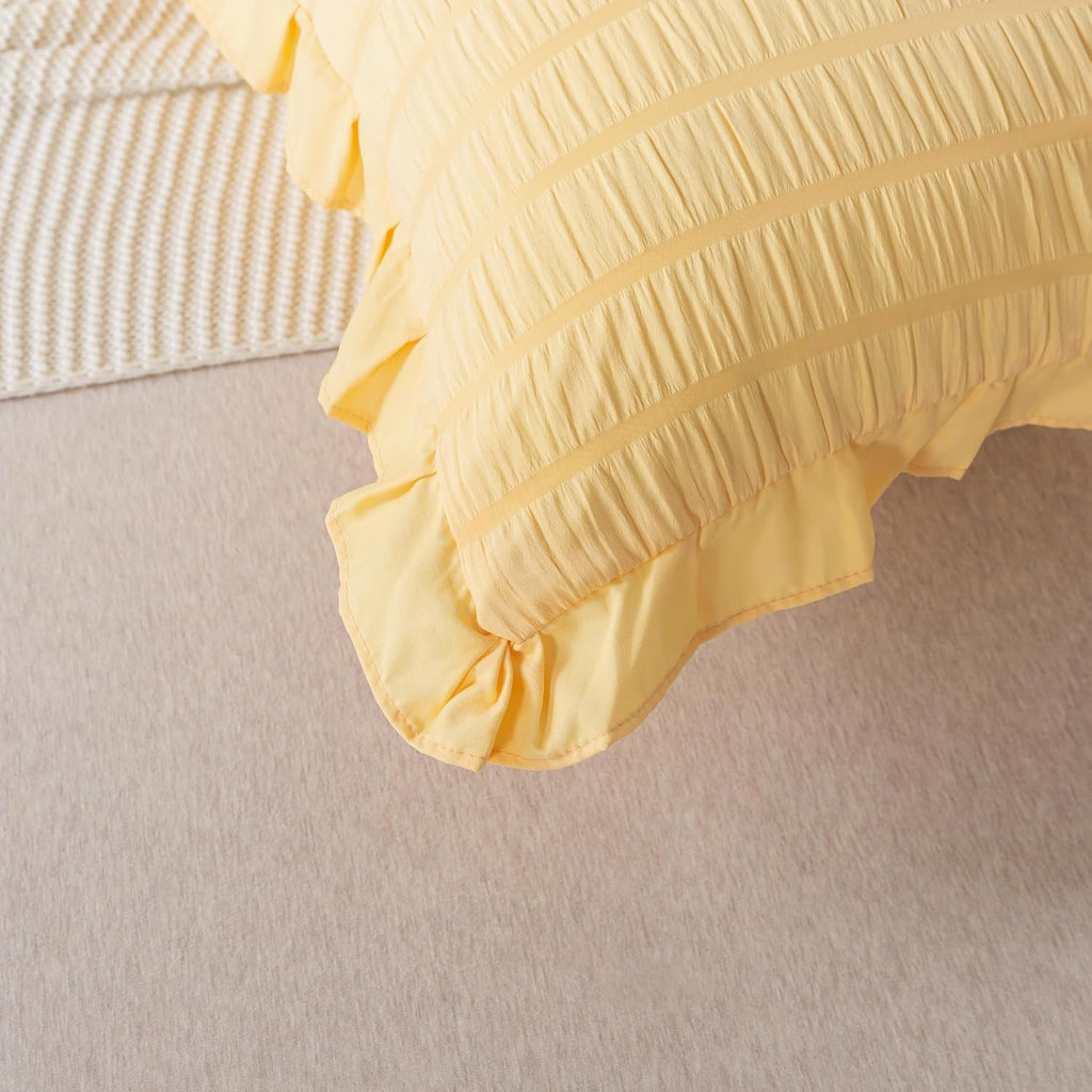 Seersucker Body Pillowcases, 20x54 inches Long Pillowcase Ruffled Pillowcases Shabby Chic Boho Ruffled Fringe Decor Body Pillowcase Light Yellow
