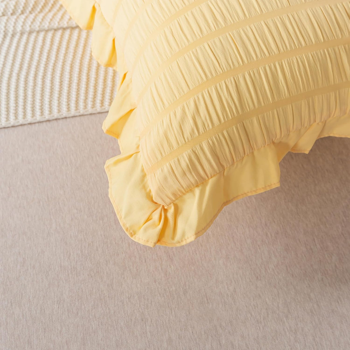 Seersucker Body Pillowcases, 20x54 inches Long Pillowcase Ruffled Pillowcases Shabby Chic Boho Ruffled Fringe Decor Body Pillowcase Light Yellow