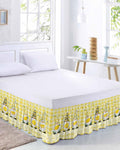 Lemon Gnomes Bed Skirt Queen Size 16 Inch Drop, Adjustable Elastic Wrap Around Bed Skirts Easy Fitting Dust Ruffle Bedskirt Bed Frame Cover Summer Botanical Fruit Yellow Buffalo Plaid